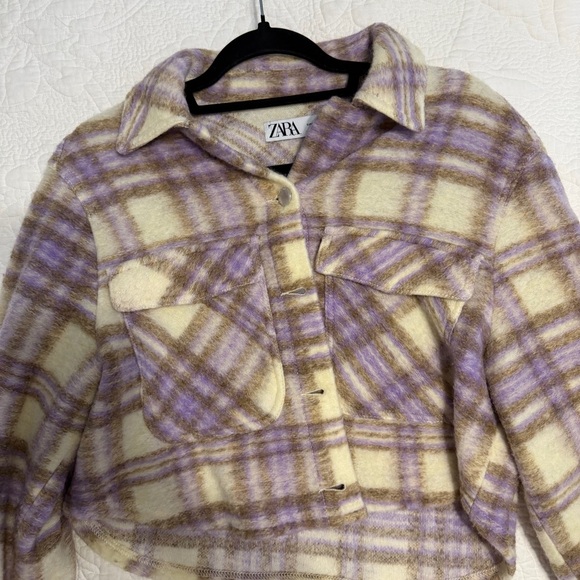Zara Cream and Lavender Plaid Cropped Jacket - Picture 2 of 3